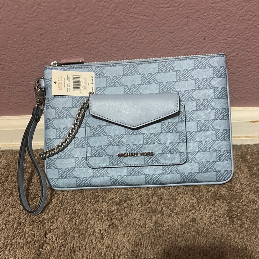 Michael Kors Light Blue Logo Wristlet